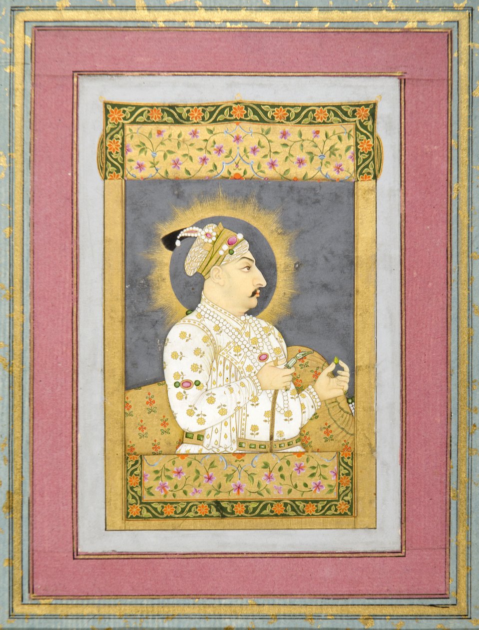Portrait of Muhammad Shah Holding an Emerald and the Mouthpiece of a Huqqa, c.1730 by Jharokha Nidha Mal