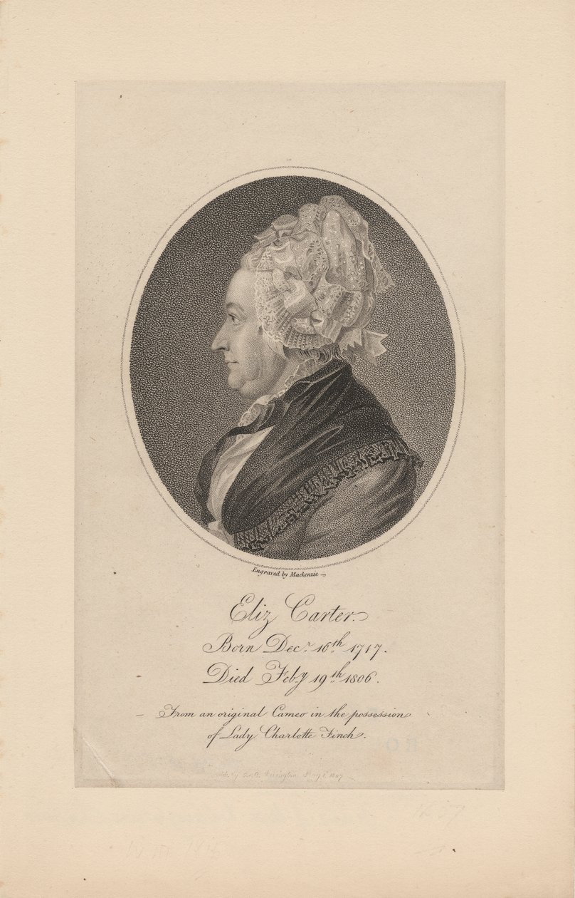 Elizabeth Carter, Engraved by Mackenzie, 1807 by Joachim Smith