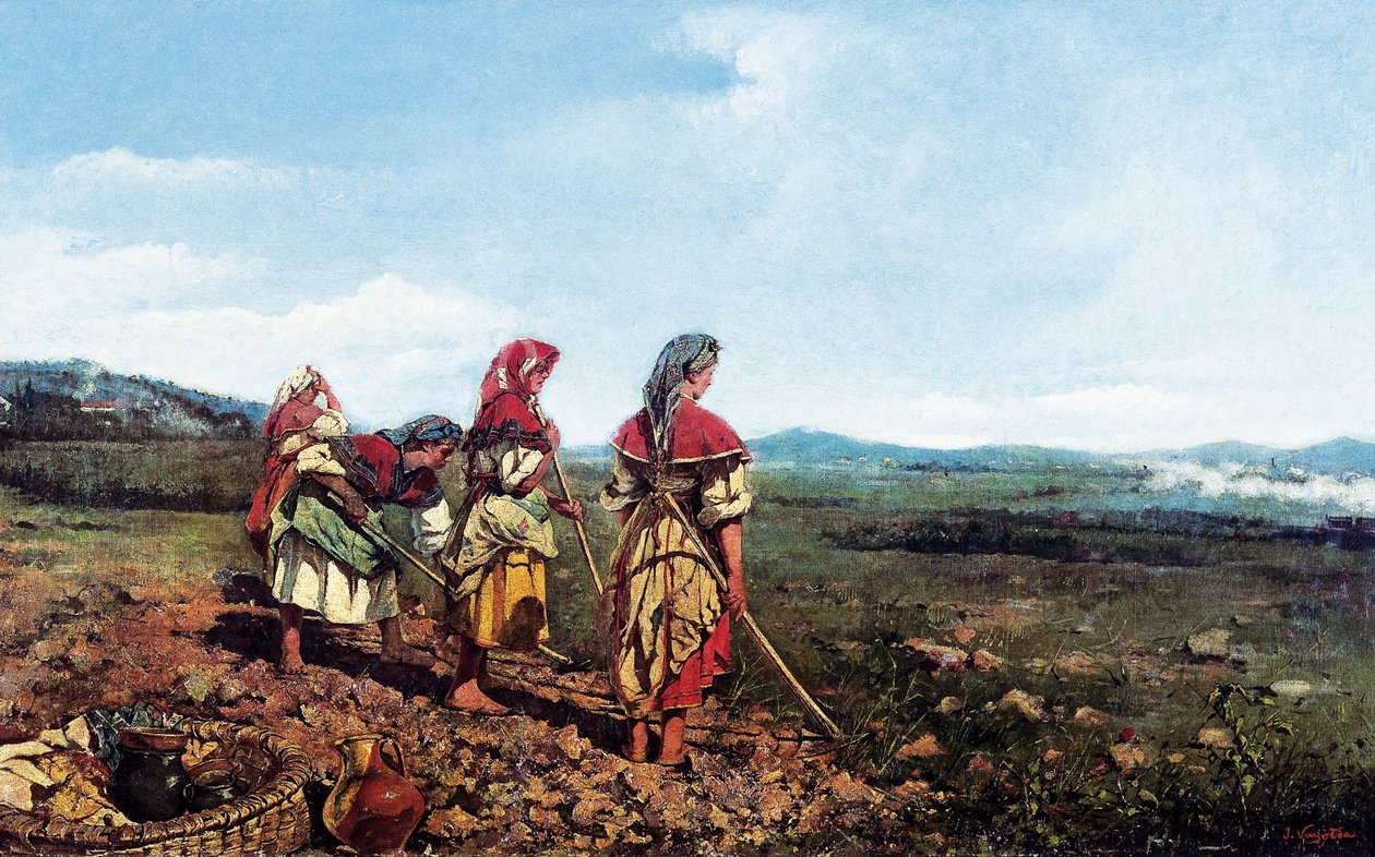 Neapolitan Landscape with Characters. Neapolitan Peasants Plowing a Field by Joachim Vayreda i Vila