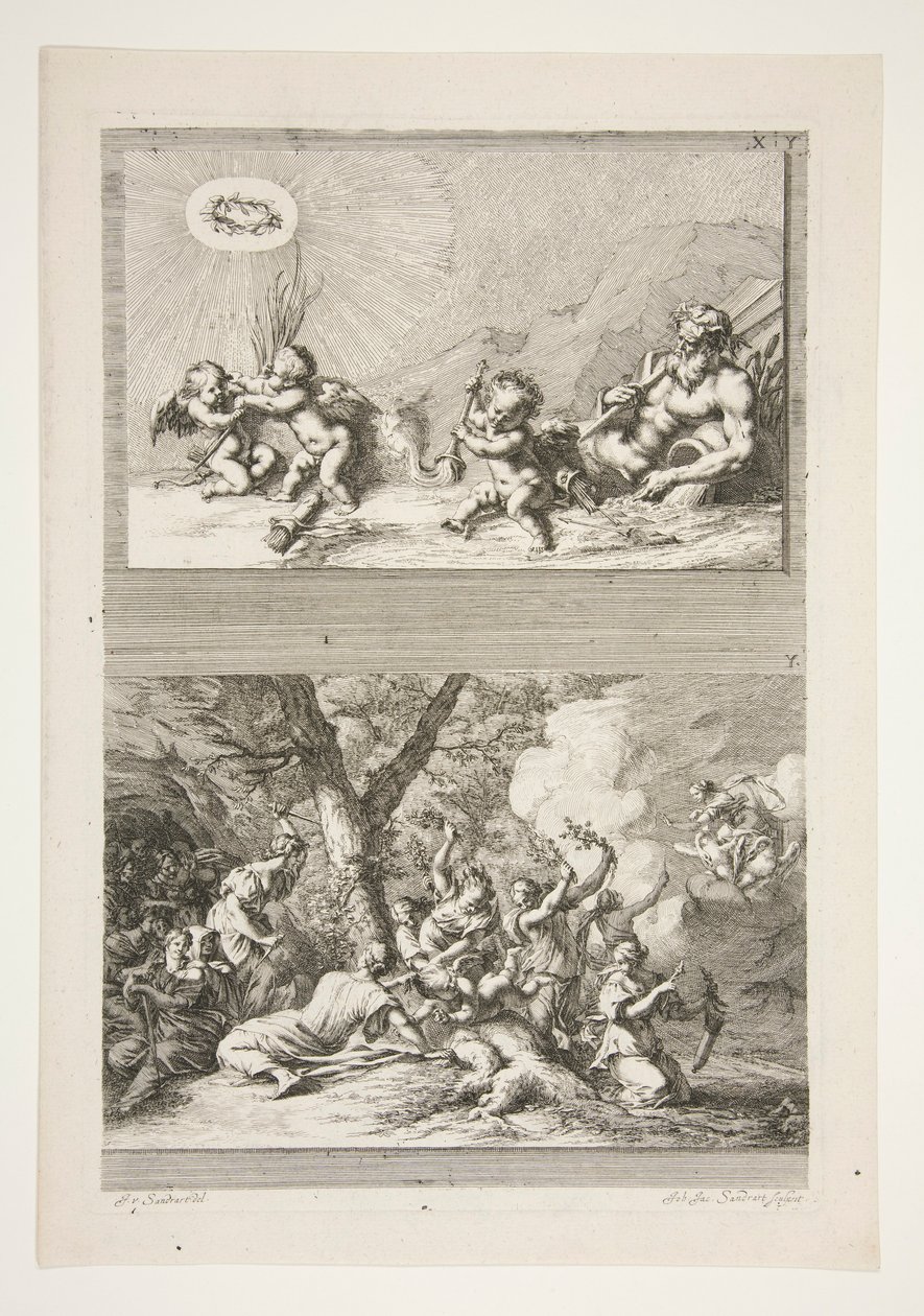 A River God and Putti Playing with the Symbols of Fame; The Punishment of Cupid by Joachim von Sandrart