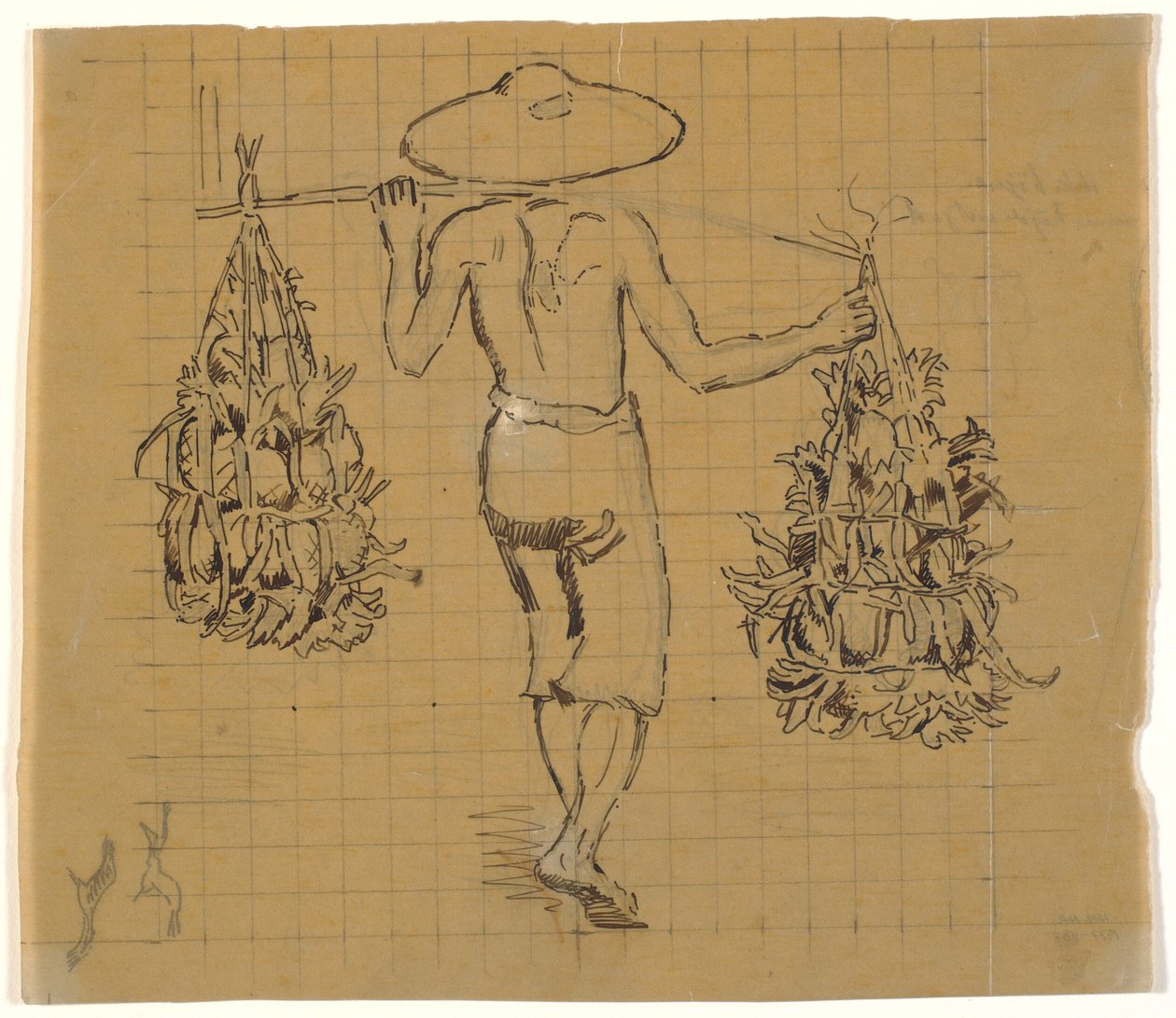 Walking Javanese Coolie with Two Burdens on a Yoke, Seen from Behind by Joakim Frederik Skovgaard