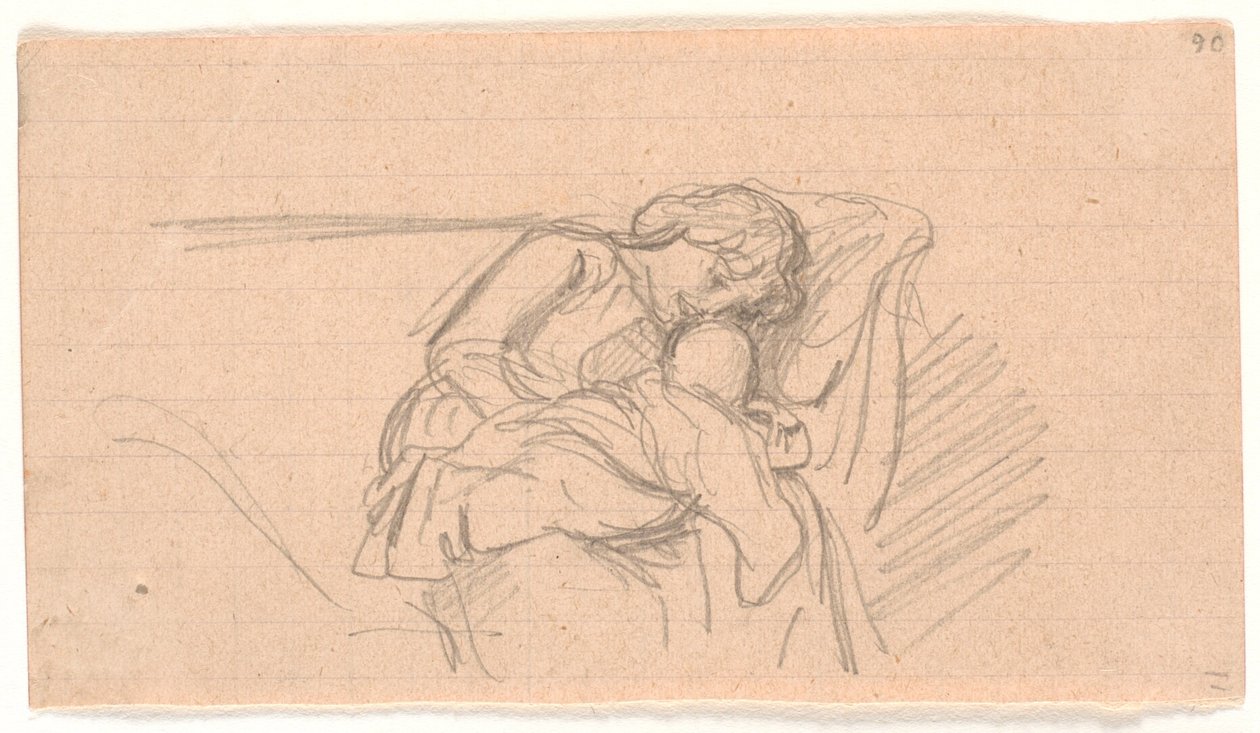 Woman with Child on Lap, Sitting on Sofa by Joakim Frederik Skovgaard