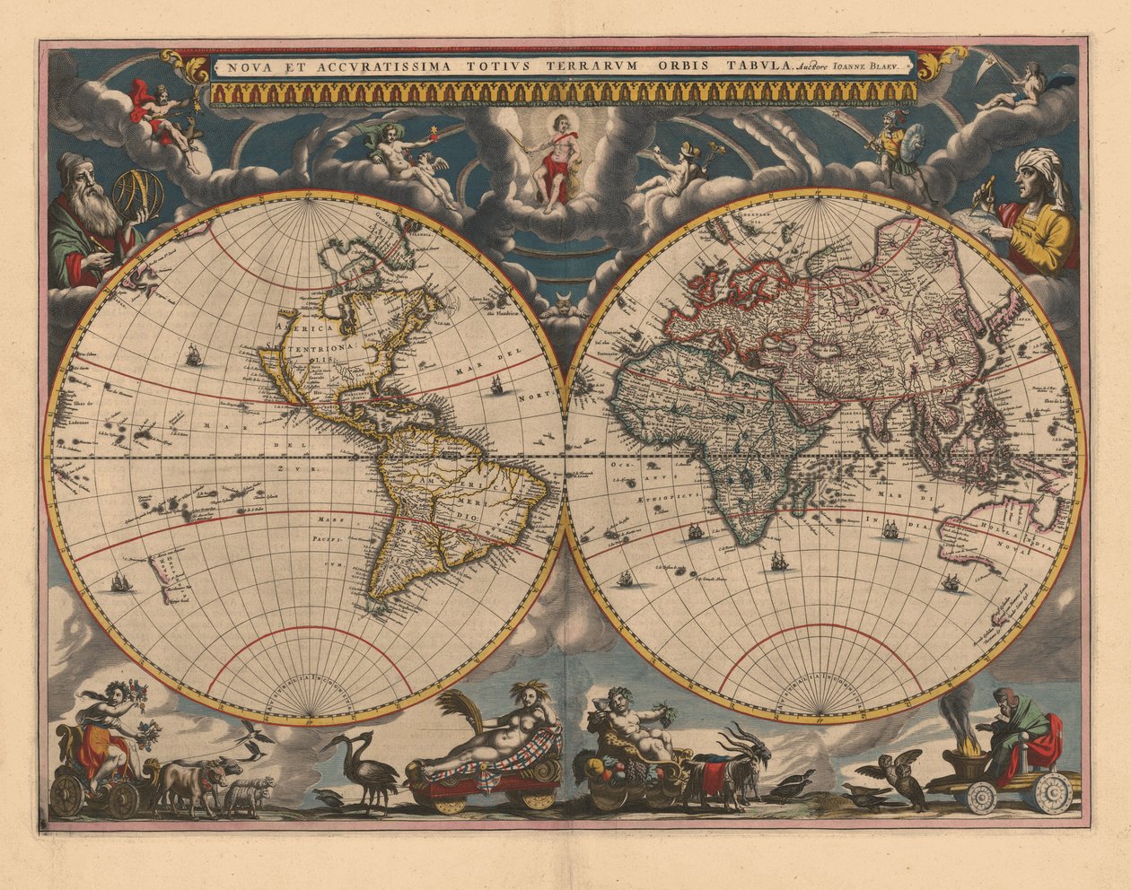 Double Hemisphere Map of the World, 1662 by Joan Blaeu