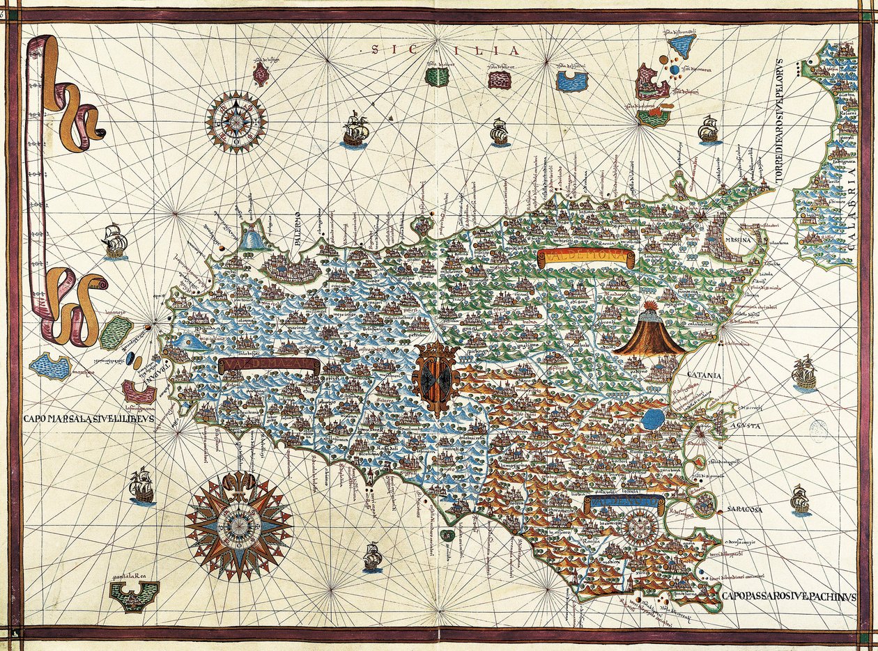 Isle of Sicily. Navigation Map of Joan Martines by Joan Martines