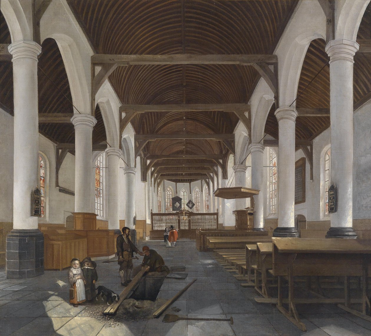 The Interior of a Baroque Church (the Oude Kerk in Amsterdam?) by Job Berckheyde