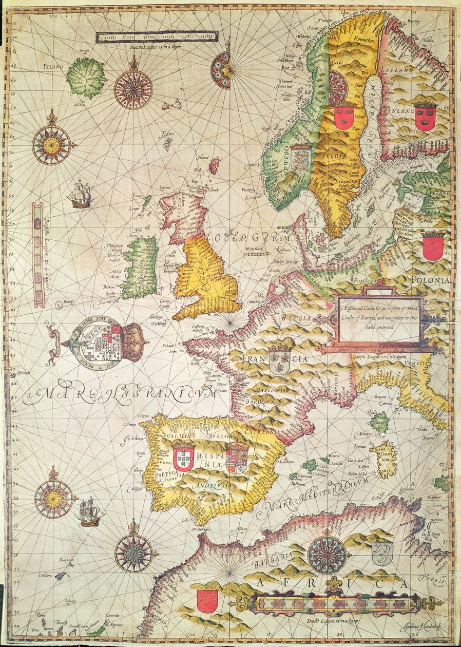 A Generall Carde, and Description of the Sea Coasts of Europe, and Navigation in This Book Conteyned by Jodocus Hondius