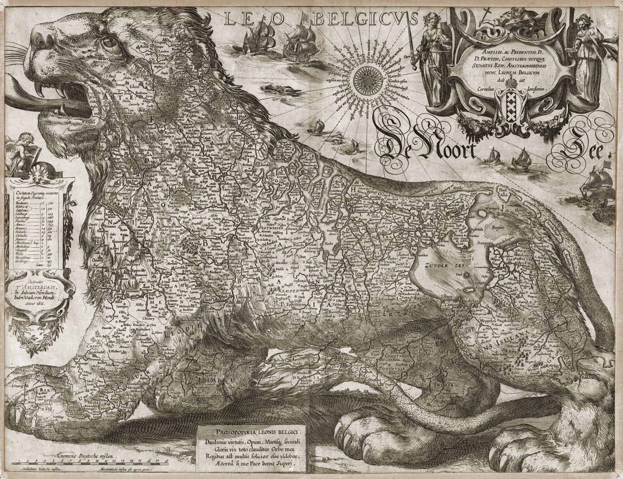Leo Belgicus - map of the Low Countries (1611) by Jodocus Hondius