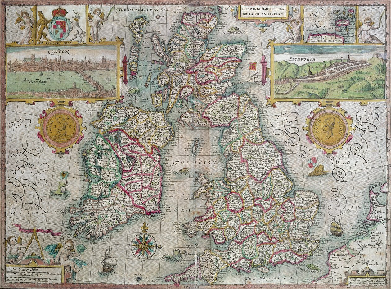 Map of the Kingdom of Great Britain and Ireland, 1610 by Jodocus Hondius