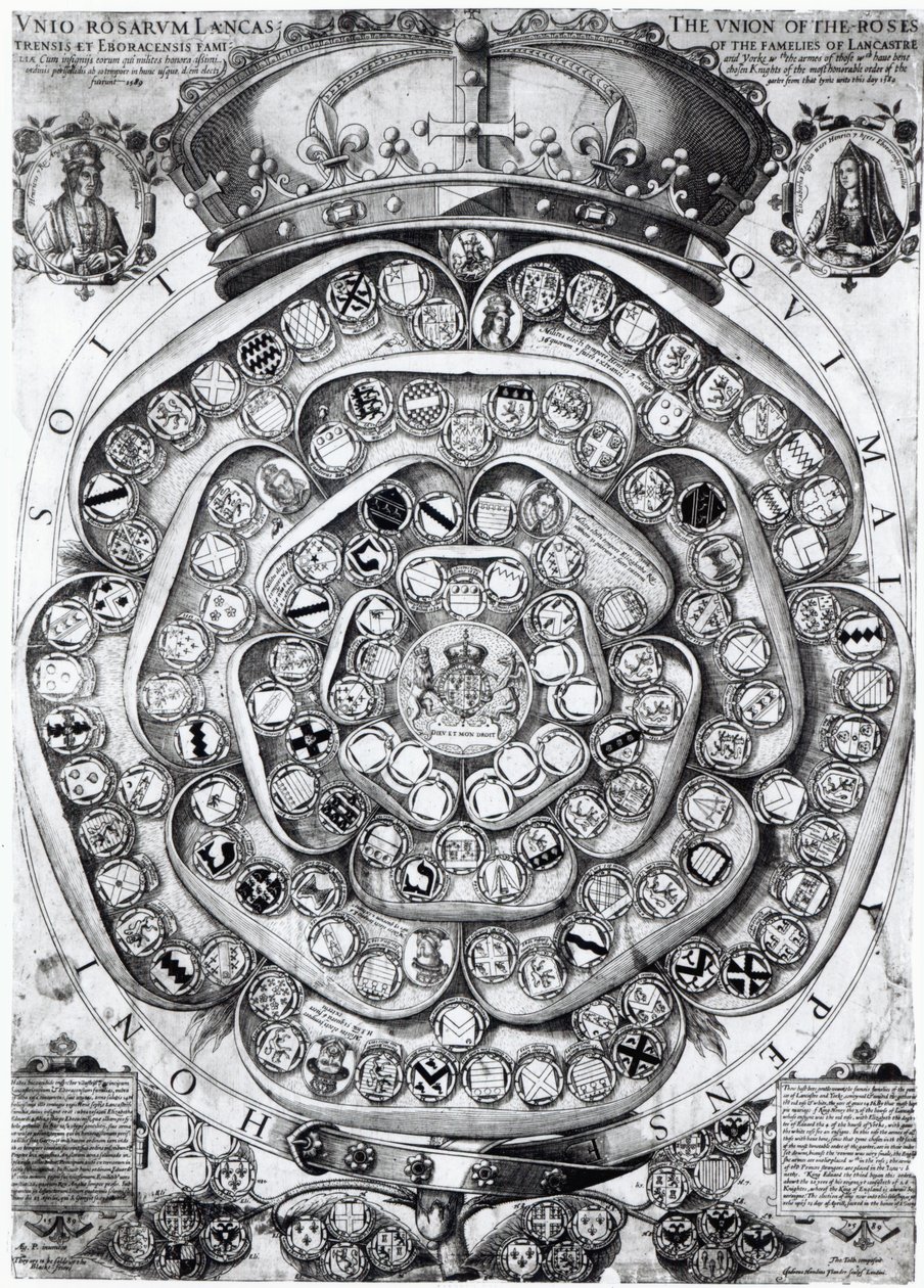 The Union of the Roses of the Families of Lancaster and York, 1589 by Jodocus Hondius