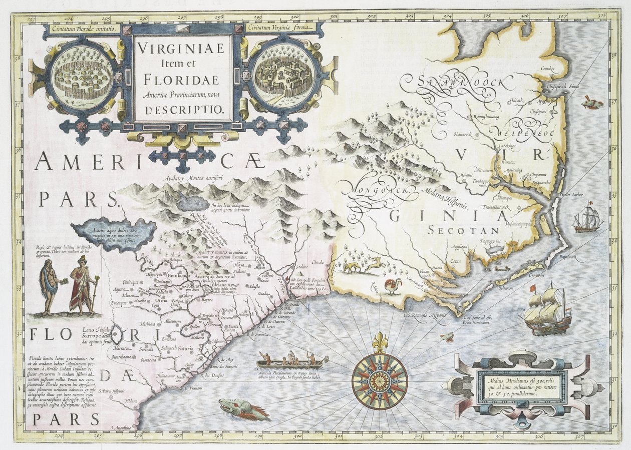 Virginiae Item et Floridae Americae Provinciarum, Nova Descriptio by Jodocus Hondius