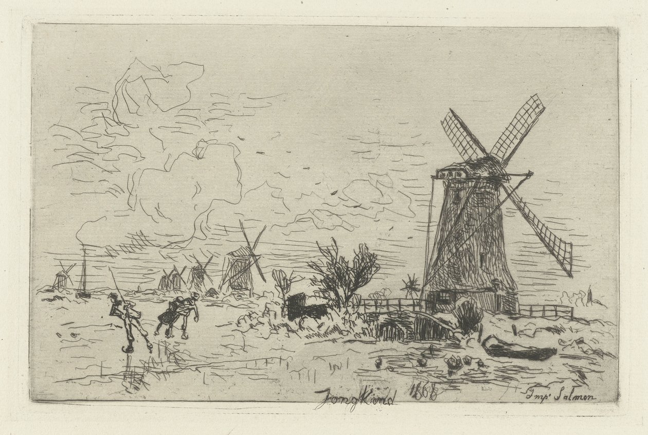Landscape with Mills and Skaters by Johan Barthold Jongkind