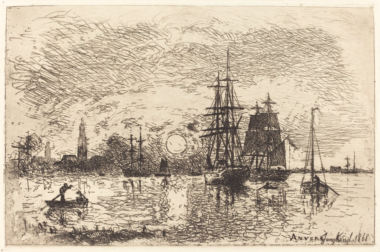 Sunset, Port of Antwerp by Johan Barthold Jongkind