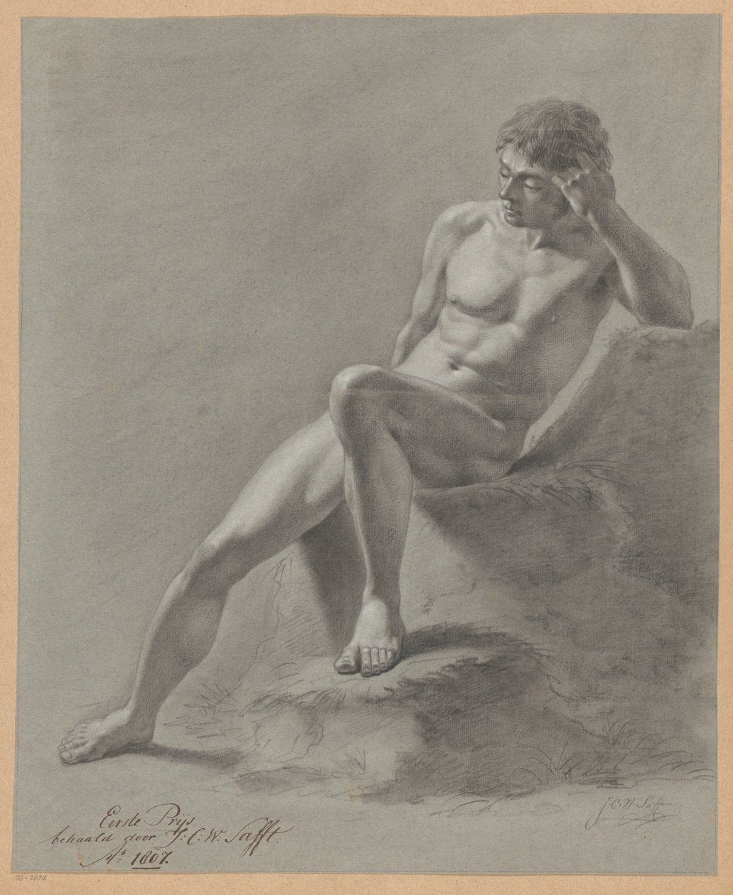 Seated Male Nude, Seen from the Front (1st Prize 1807) by Johan Christiaan Willem Safft