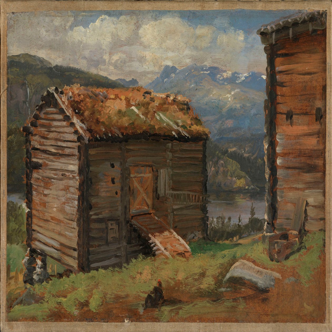 Farm Buildings at Hjelle in Valdres by Johan Christian Dahl