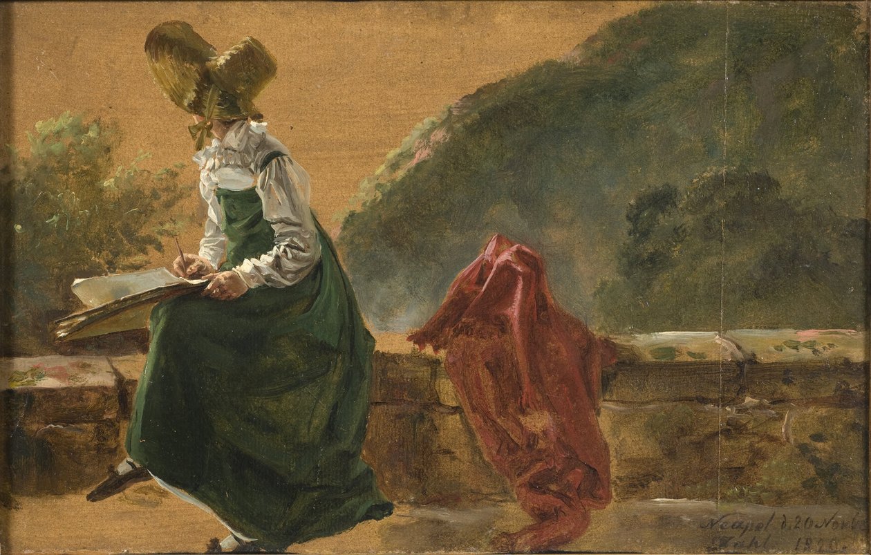 Princess Caroline Amalie Sketching in Naples. Study by Johan Christian Dahl