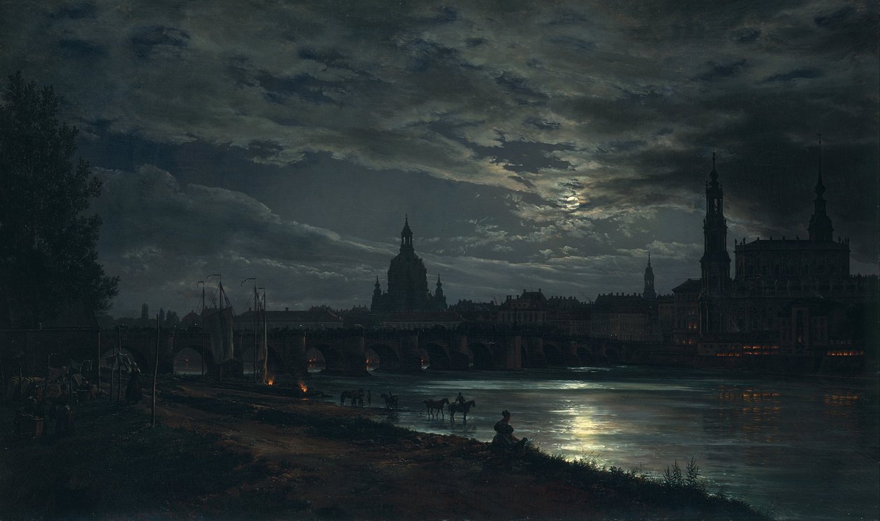 絵画(moonlight ) View of Dresden by Moonlight by Johan Christian Dahl