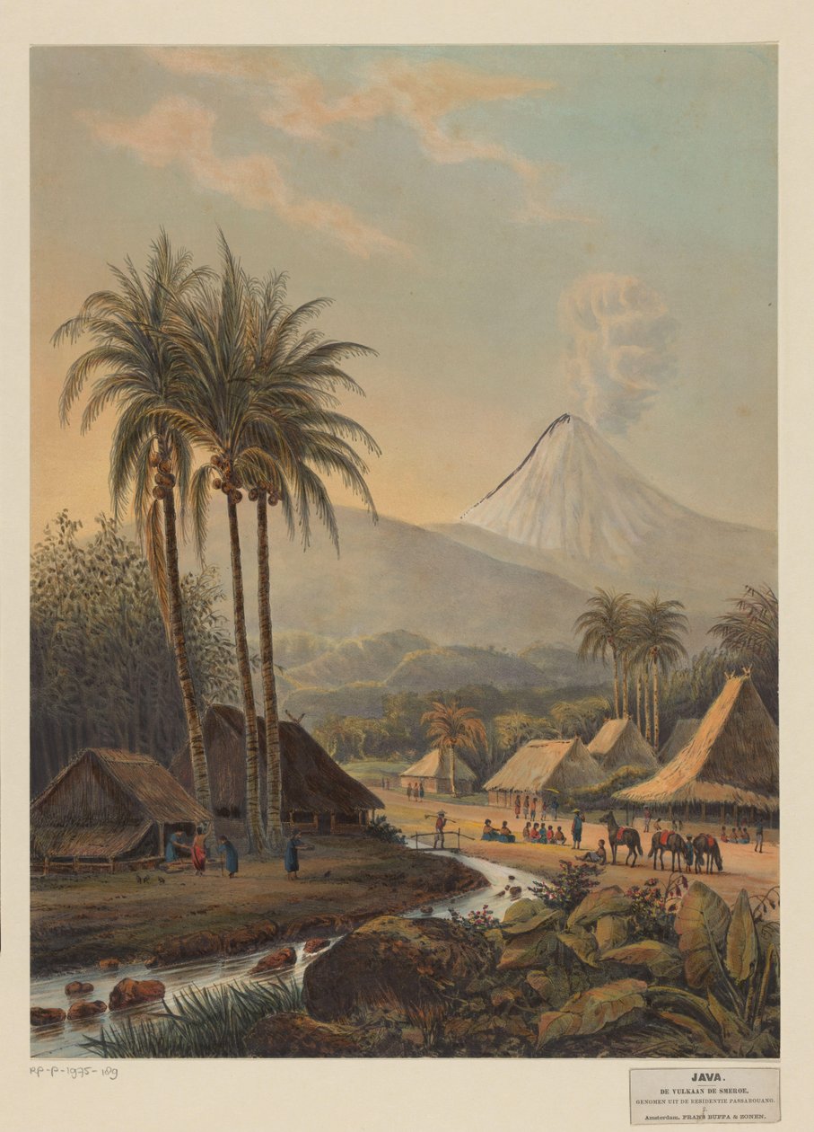 View of a Village and the Semeru Volcano in Java by Johan Conrad Greive