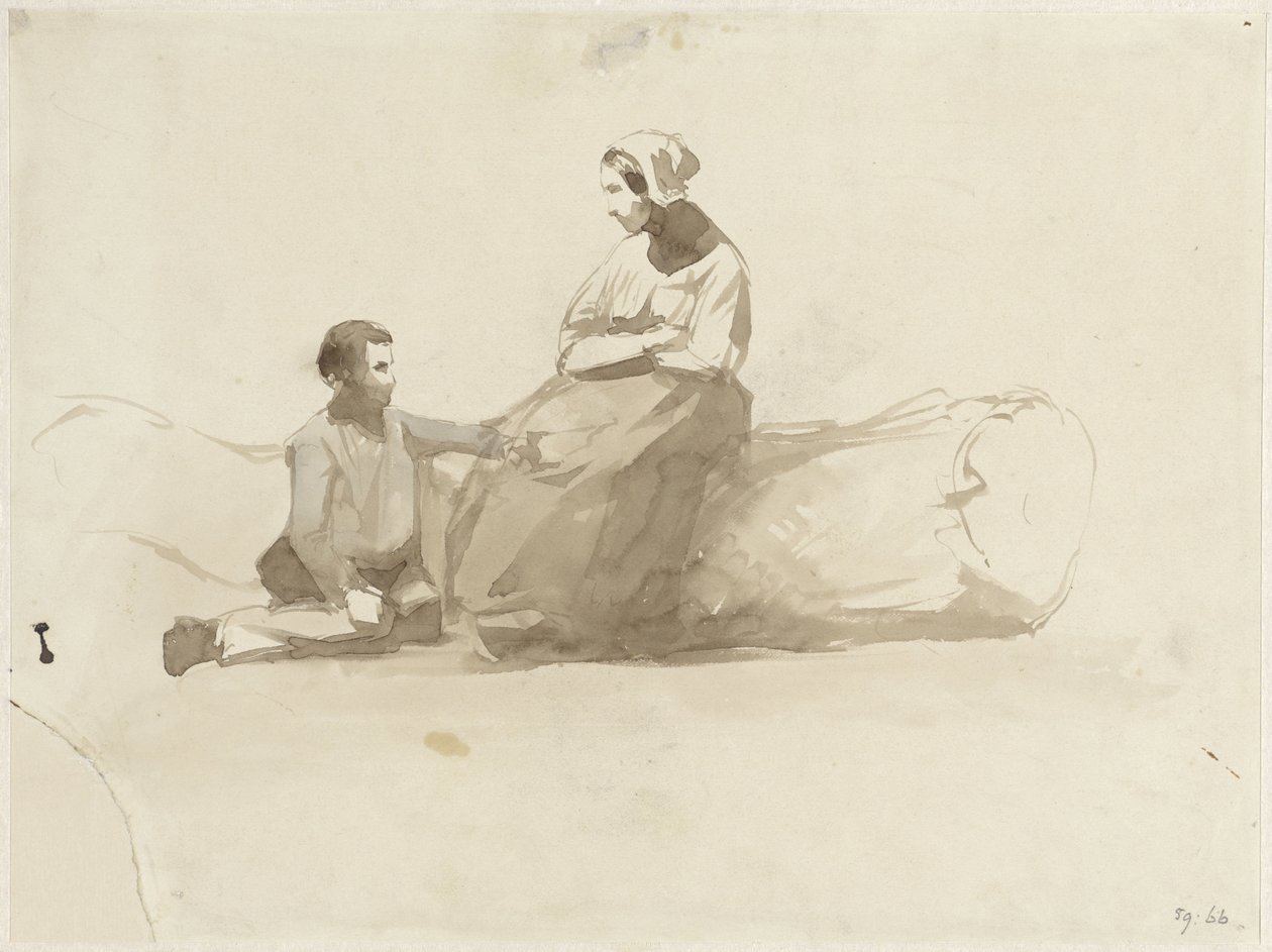 Woman on a Log and a Boy with a Book by Johan Daniël Koelman