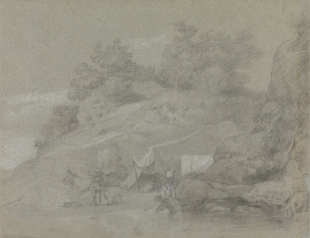 A River by a Rocky Bank with Figures, Possibly in India by Johan Joseph Zoffany