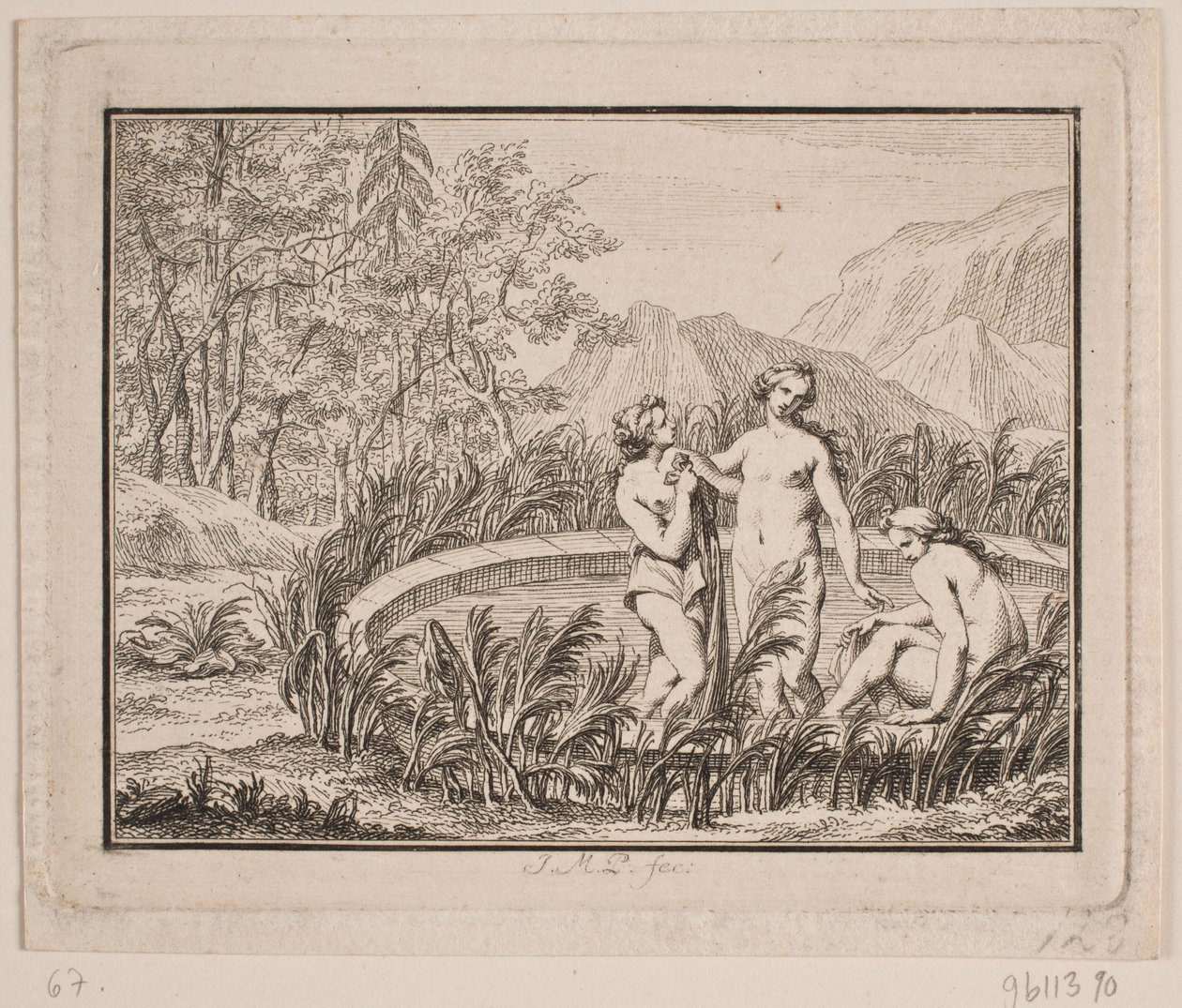 Vignette. Three Women Bathing in a Basin by Johan Martin Preisler