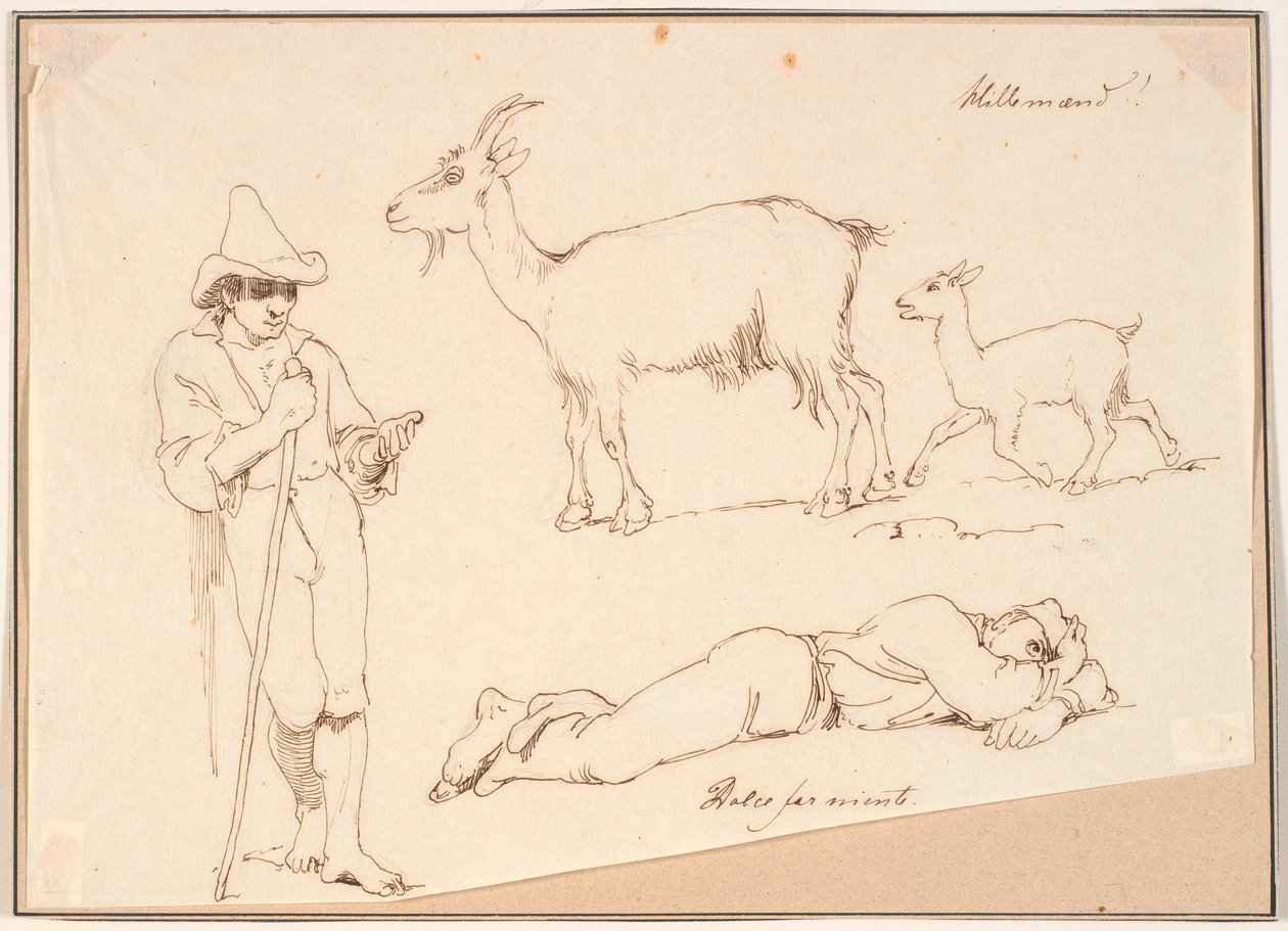A Shepherd, a Goat with Its Kid, and a Reclining Man by Johan Thomas Lundbye
