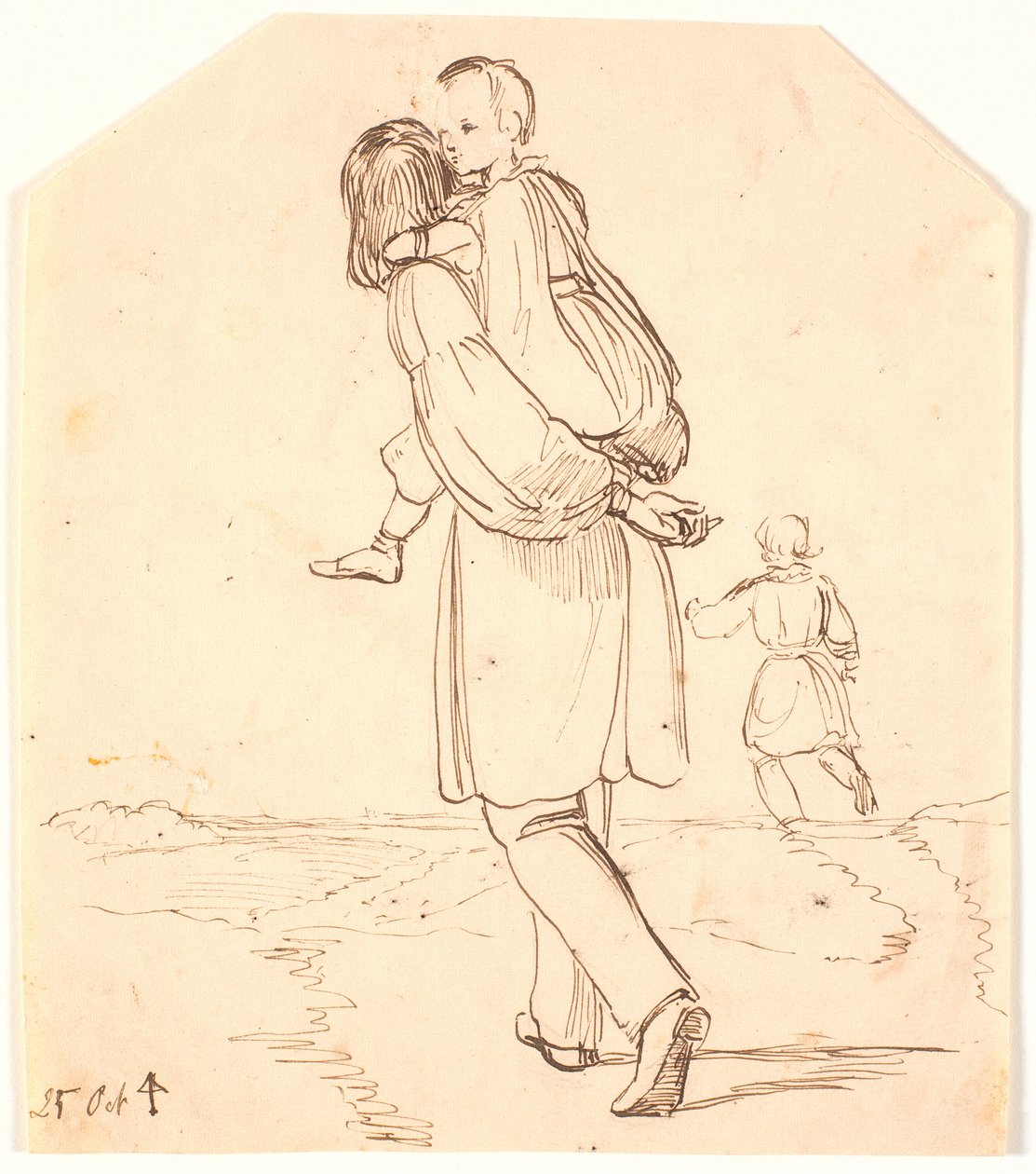 A Young Man Carries a Little Girl on His Back through a Landscape by Johan Thomas Lundbye