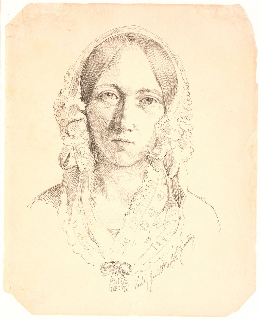 Portrait of a Young Woman, Possibly Louise Marie Neergaard (1816-1895) by Johan Thomas Lundbye