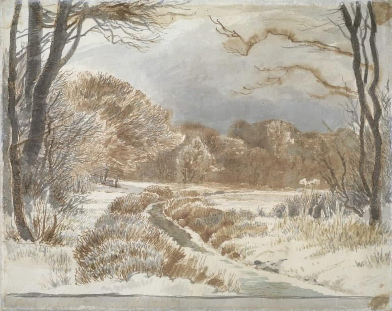 Snow Landscape with Stream. Purlund and Vallø by Johan Thomas Lundbye