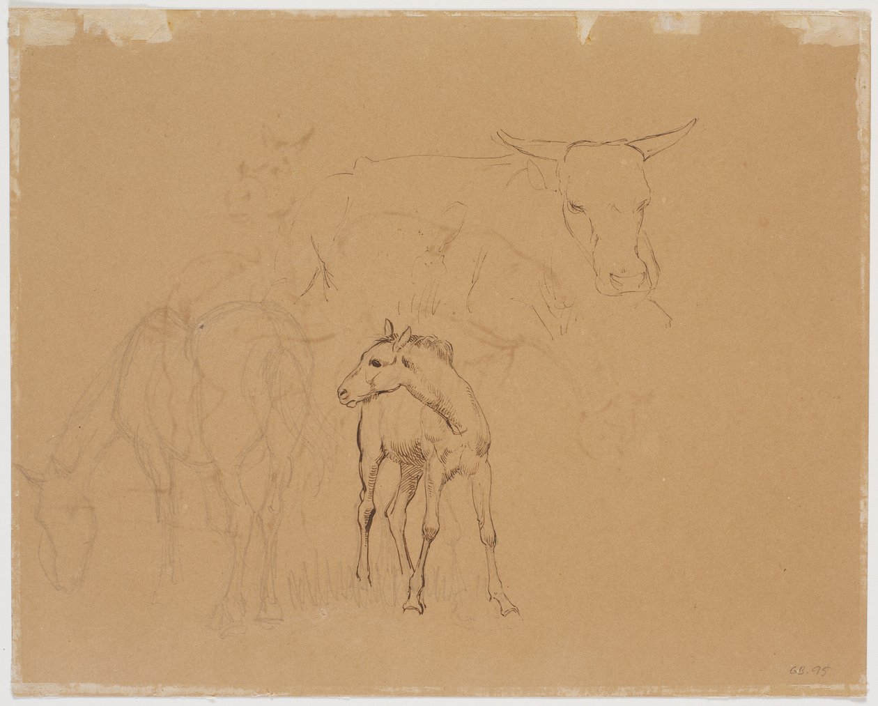 Study of a Grazing Horse, a Foal, and a Lying Cow by Johan Thomas Lundbye