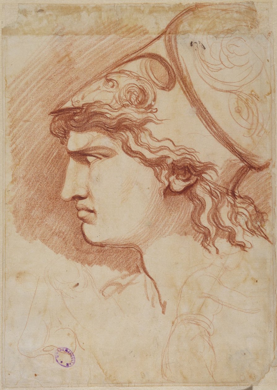 Diomedes, Detail Sketch of Helmet and Head in Profile by Johan Tobias Sergel