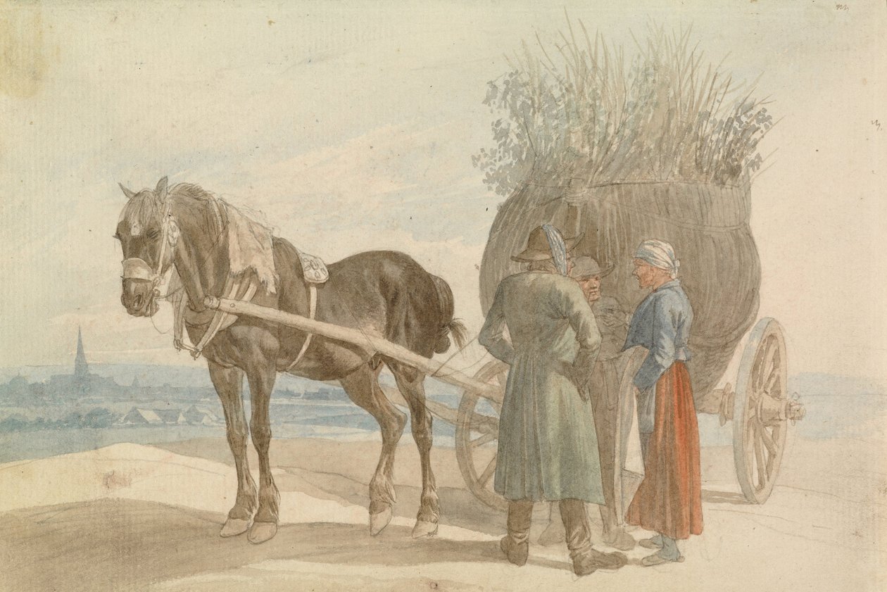 Austrian Peasants with a Horse and Cart, with Vienna in the Distance by Johann Adam Klein