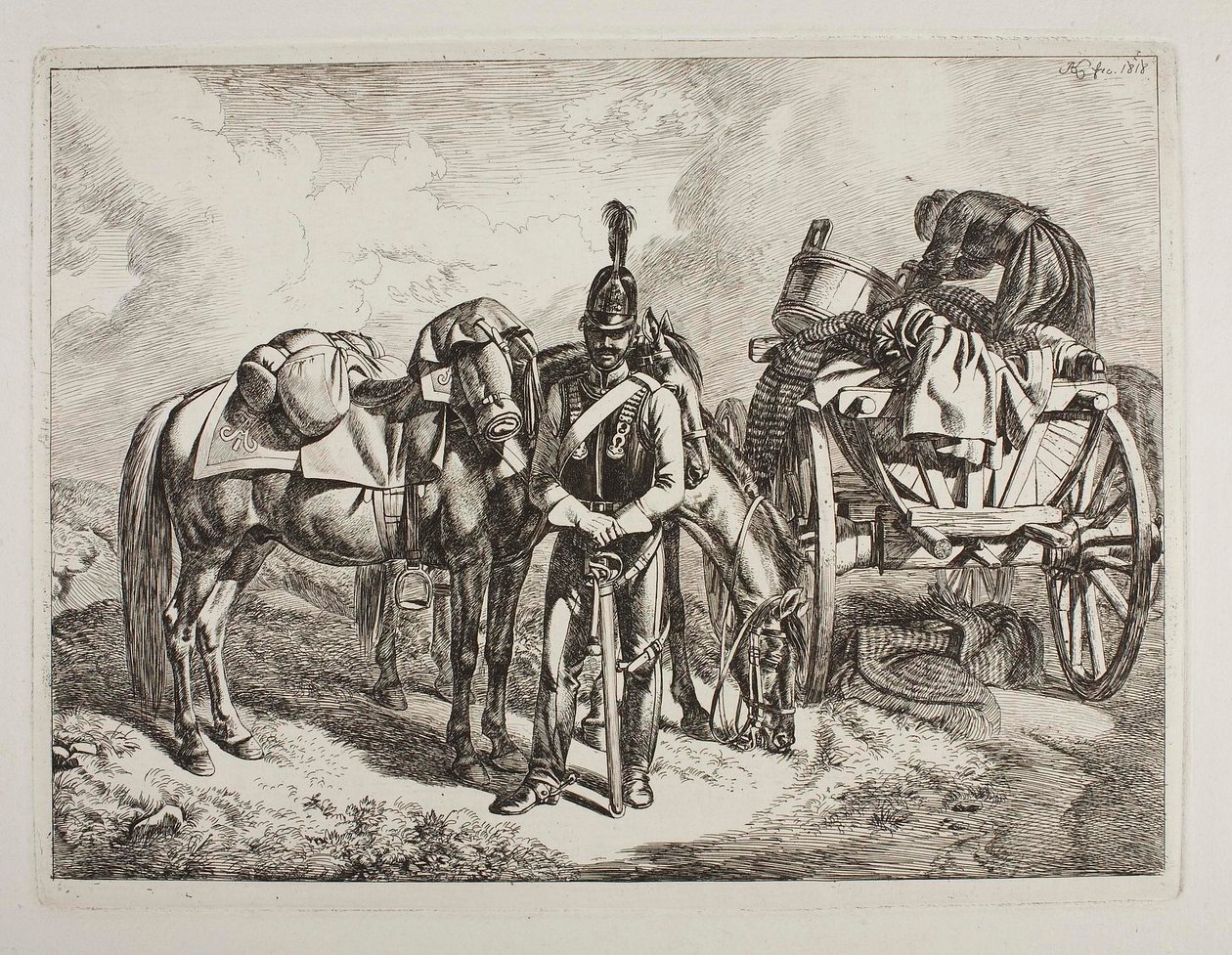 Austrian Dragoon by a Wagon by Johann Adam Klein