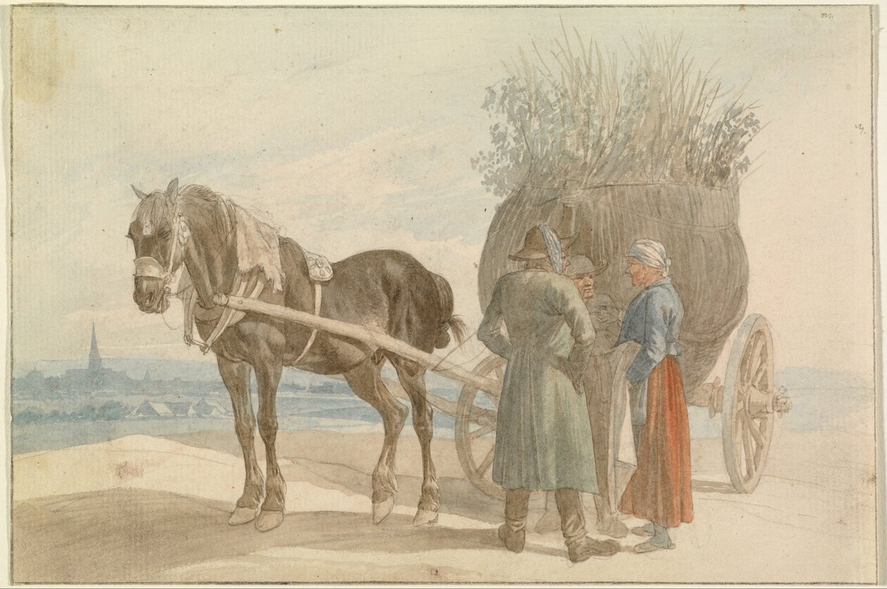 Austrian Peasants with a Horse and Cart, with Vienna in the Distance by Johann Adam Klein