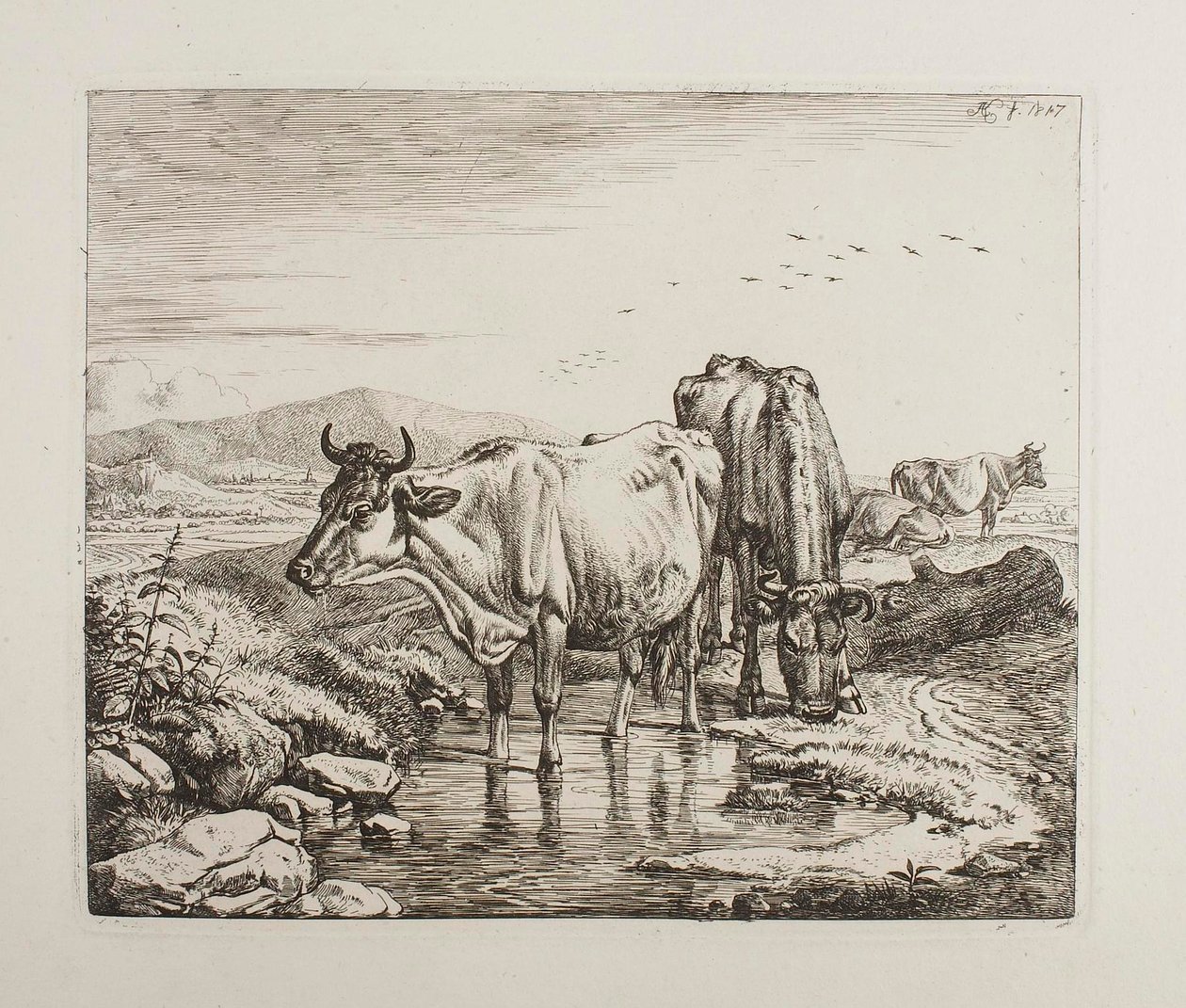 Cattle by a Water Hole by Johann Adam Klein