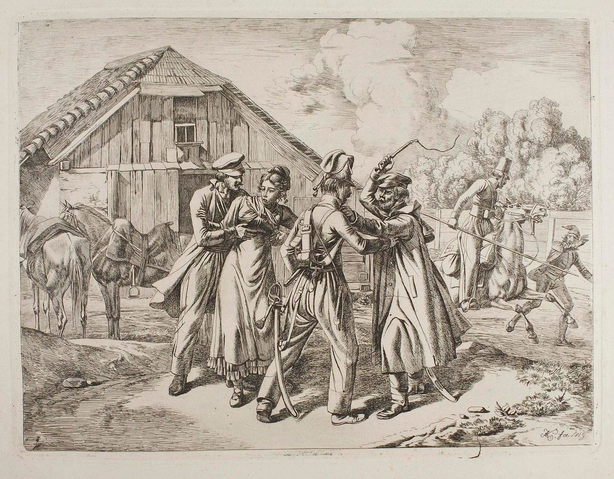 Cossacks Force their Way into a Farm by Johann Adam Klein