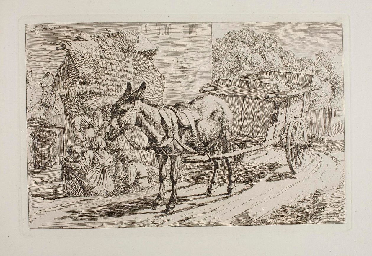 Donkey Harnessed to a Cart by Johann Adam Klein