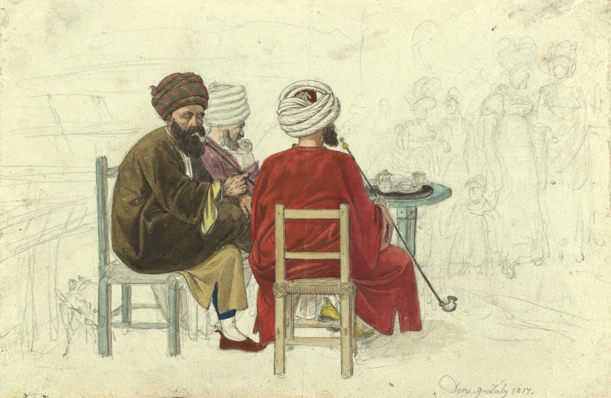 Three Turks (or Greeks) Sitting at a Coffeehouse Table, in the Coffeehouse Augustini on the Rotenturmbastei by Johann Adam Klein