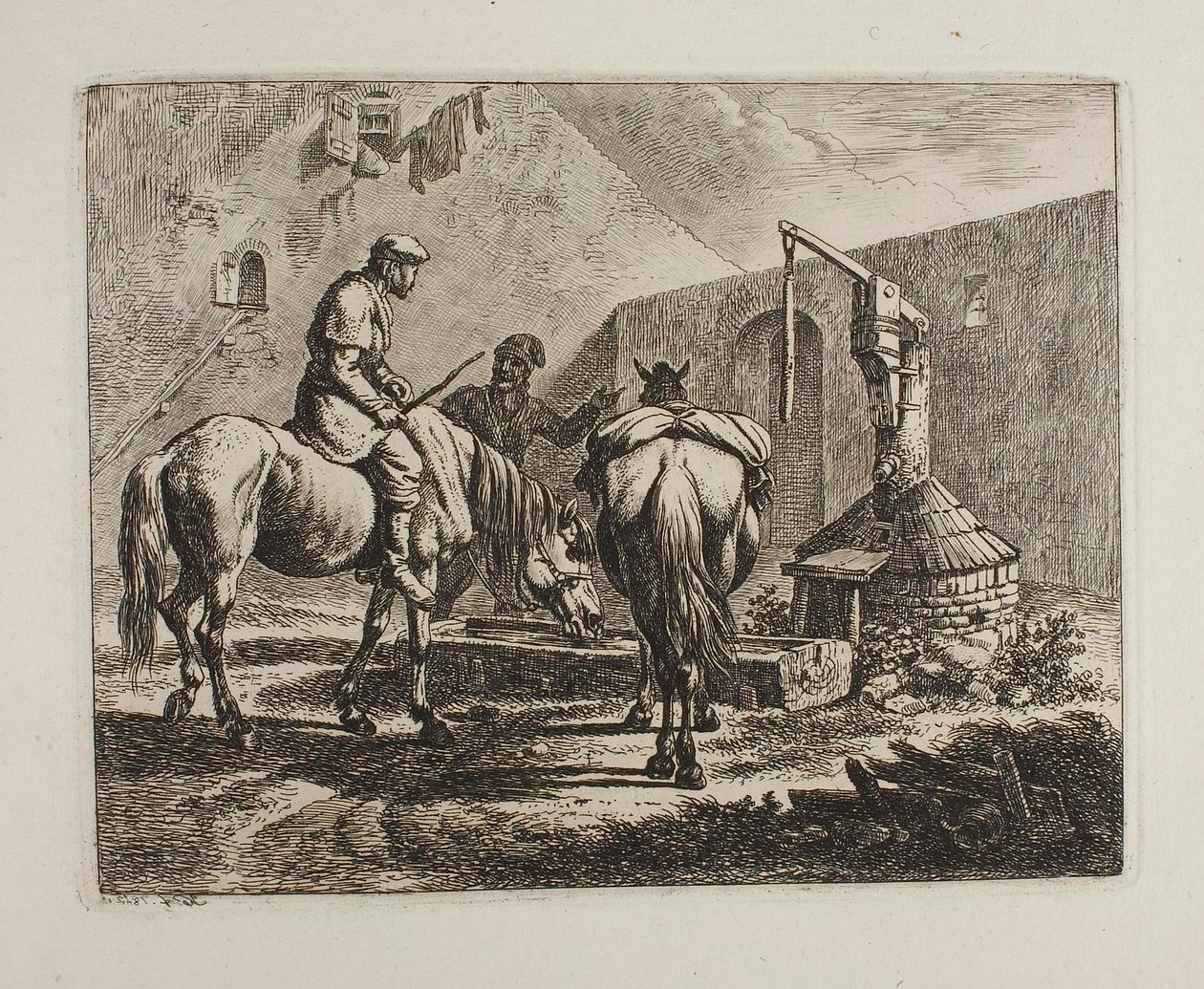 Horses by a Well by Johann Adam Klein