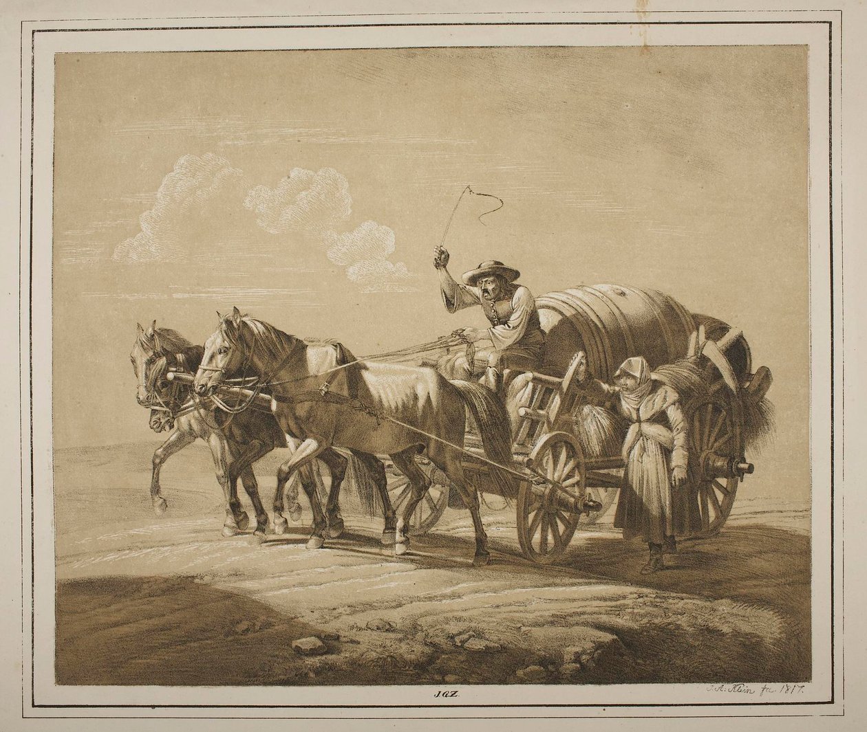 Hungarian Farmer Drives a Wagon with Barrels by Johann Adam Klein