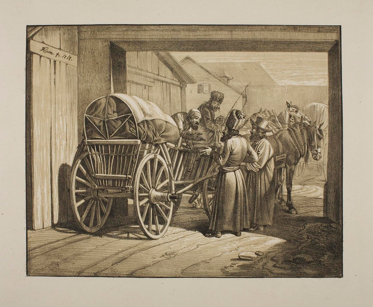 Polish Jews in Conversation by a Wagon by Johann Adam Klein