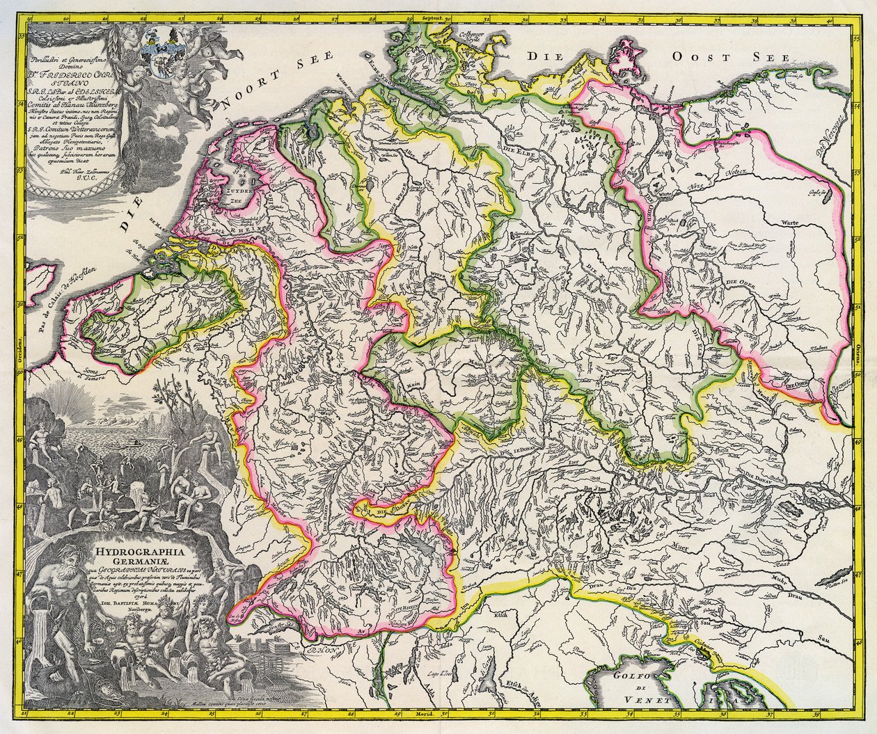 Hydrographic map of Germany, circa 1720 by Johann Baptista Homann