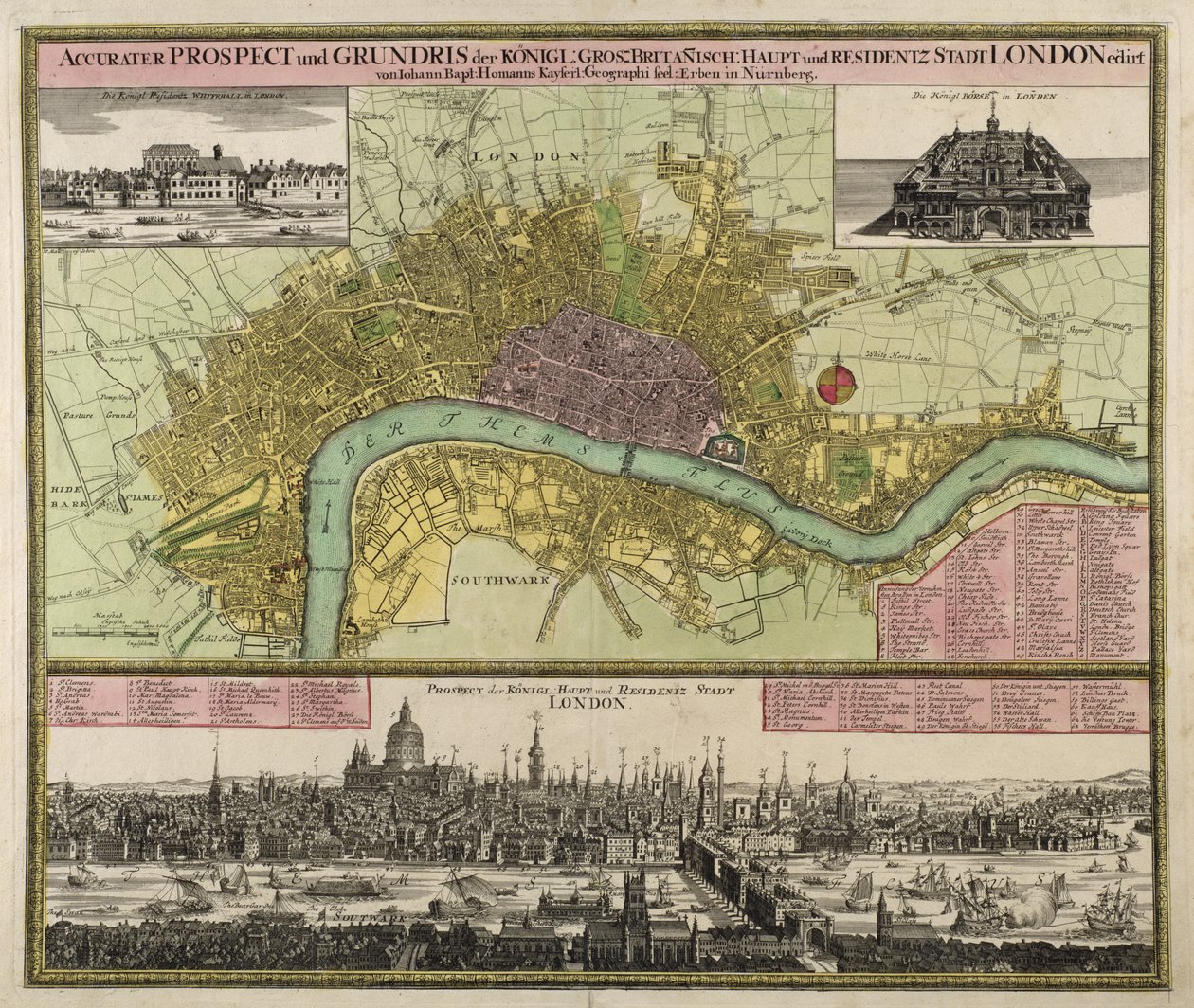 Map and Prospect of London, c.1710 by Johann Baptista Homann