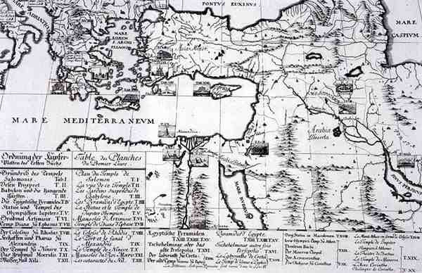 Map of Locations Cited in the First Book of Entwurf einer historischen Architektur by Johann Bernhard (after) Fischer von Erlach