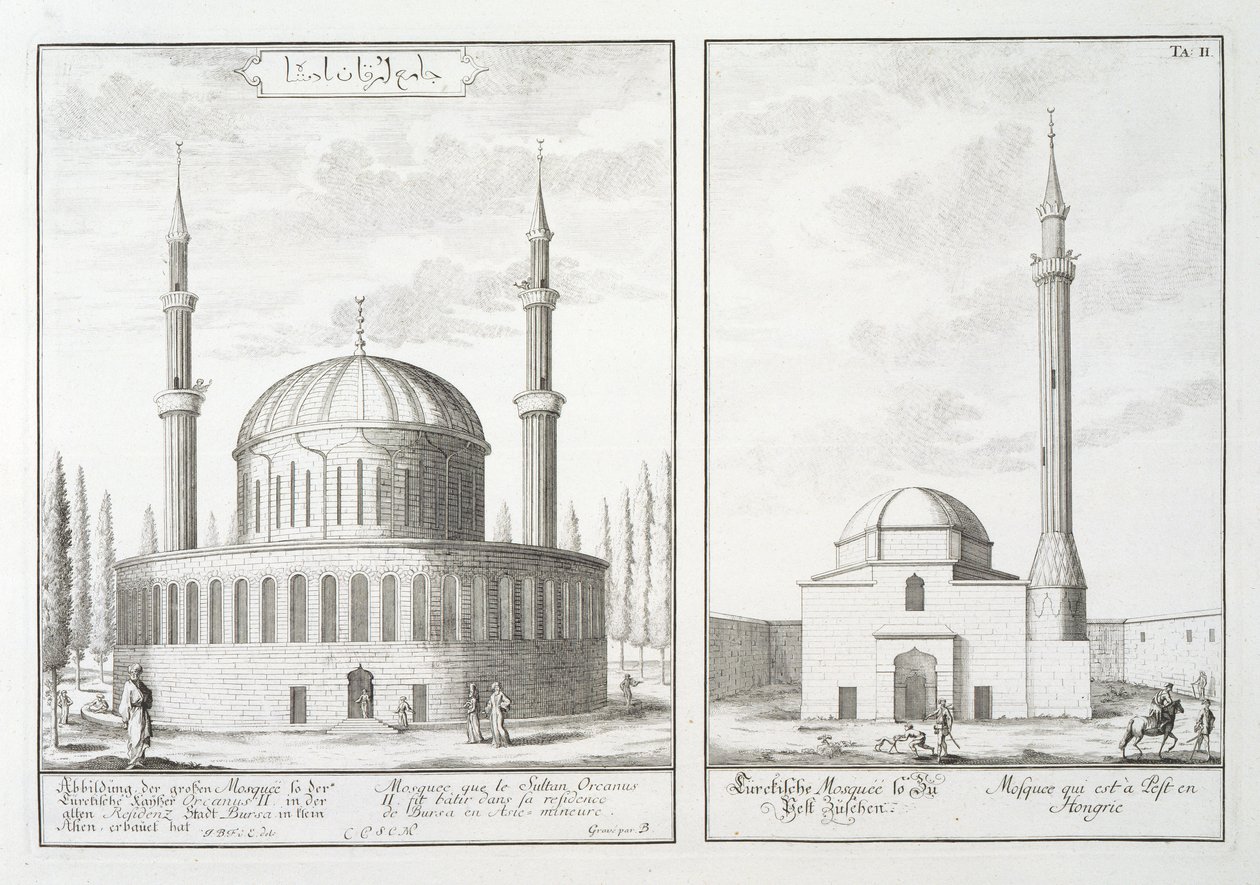 View of a Mosque in Bursa and a Mosque in Hungary, from 