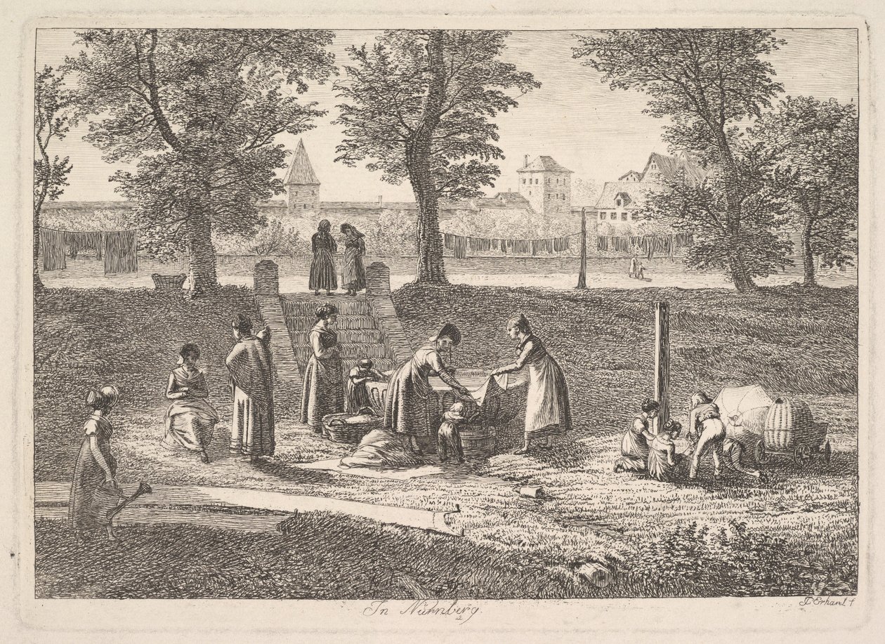 Outdoor Scene of Women in Domestic Activities in Nurnberg, 19th century by Johann Christian Erhard