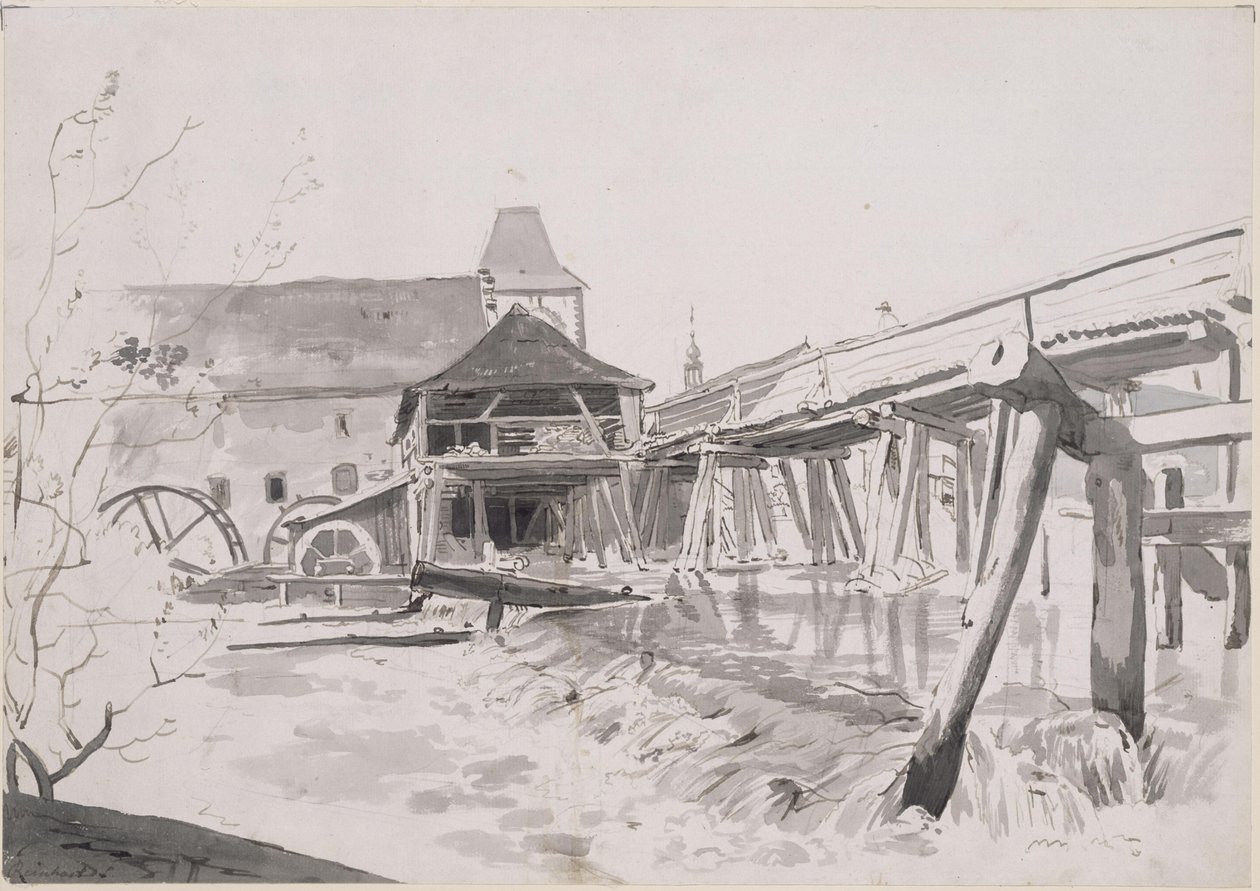 Wooden Bridge with Weir and Watermill by Johann Christian Reinhart
