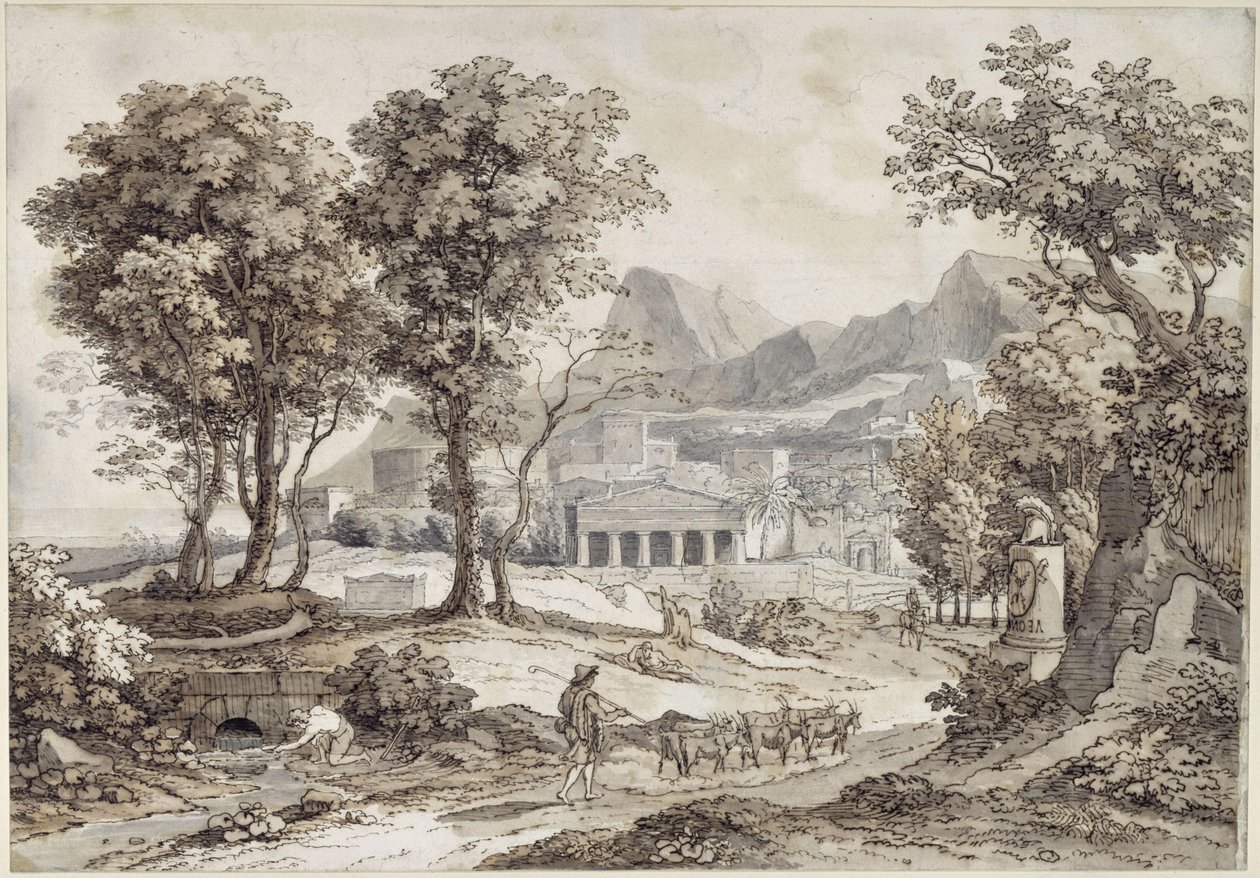 Classical Landscape with Leonidas Monument by Johann Christian Reinhart
