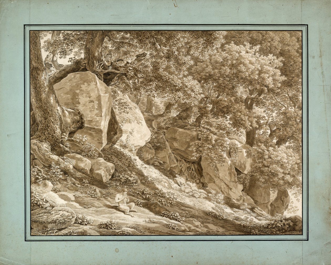 Rocky Landscape with Pan Playing His Flute by Johann Christian Reinhart