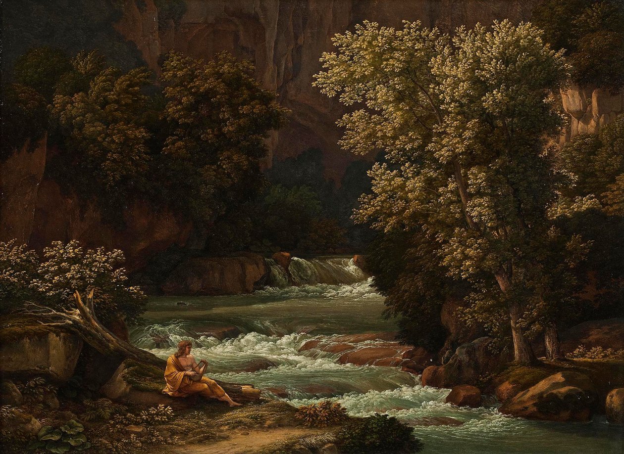 View of the Ponte Lupo near Tivoli, with a Person Playing the Lyre in the Foreground by Johann Christian Reinhart