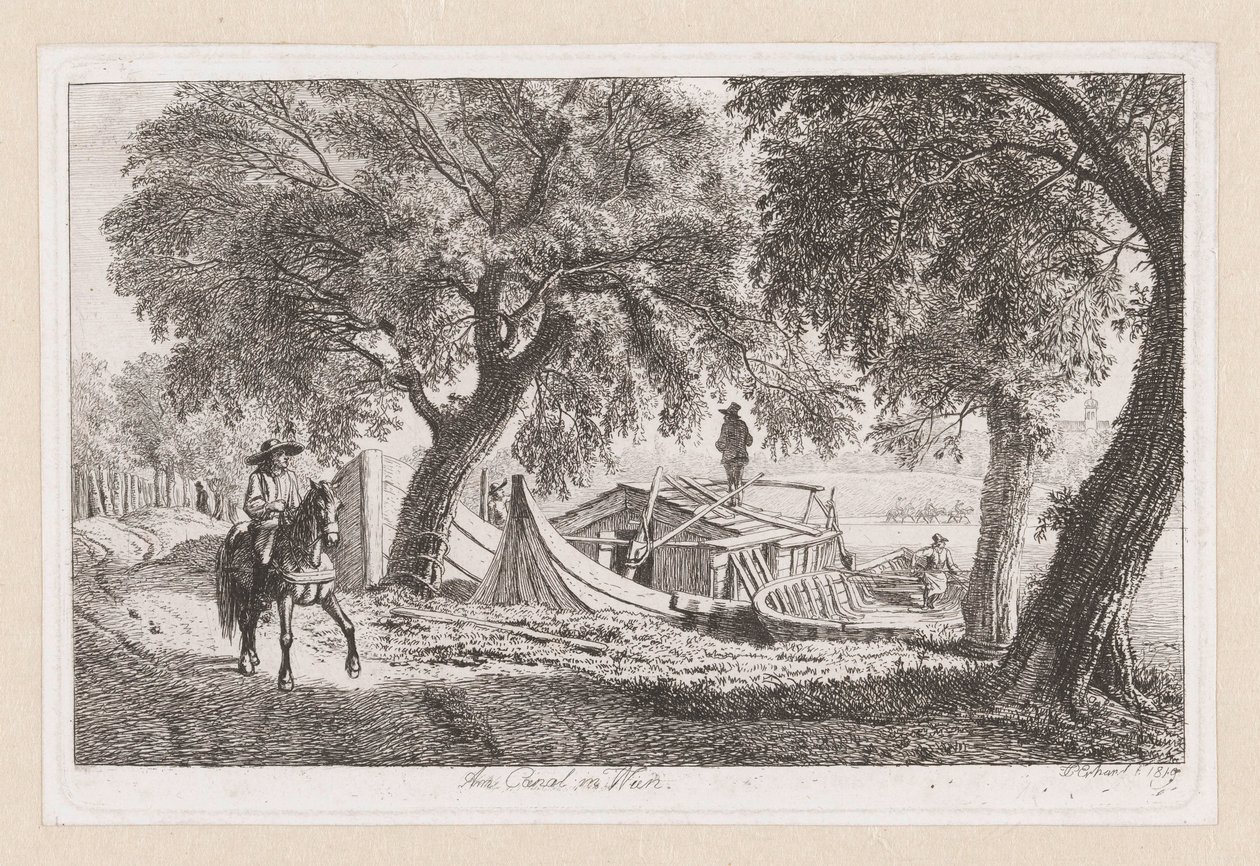 Docked Boats by a Canal in Vienna by Johann Christoph Erhard